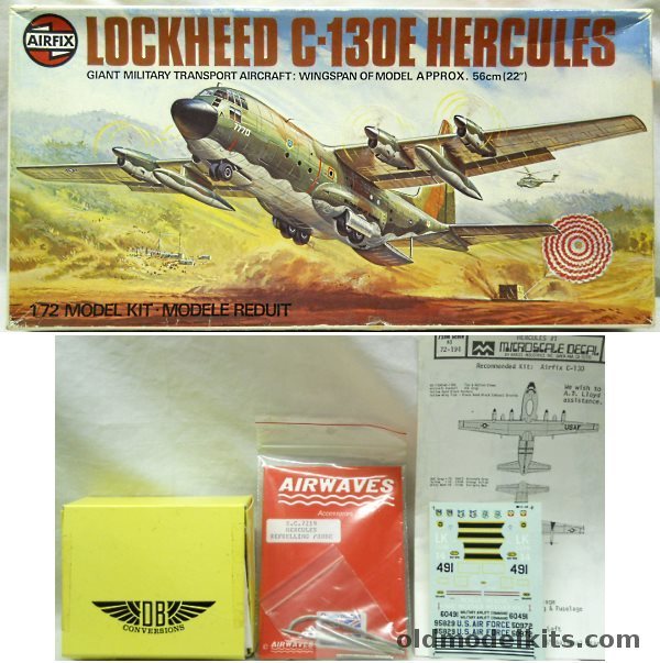 Airfix 1/72 Lockheed C-130E Hercules With DB Conversion For C-130 C-3  L-100-30 /Airwaves Refuelling Probe Microscale Decals - USAF or RAF C-130K Hercules C. Mk 1 Lyneham Wing UK 1976, 09001-0 plastic model kit